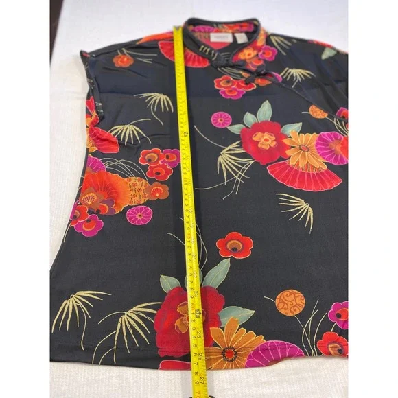 Chico's Travelers Mandarin Wrap Top Floral Asian Print Size 3 (XL) - Picture 11 of 12